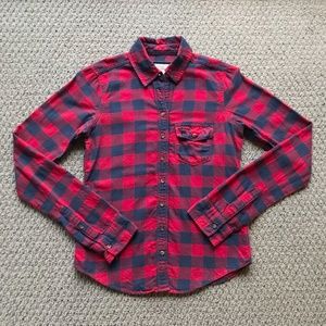 Women's Abercrombie & Fitch Flannel Cotton Button Up Shirt In Red & Navy Blue